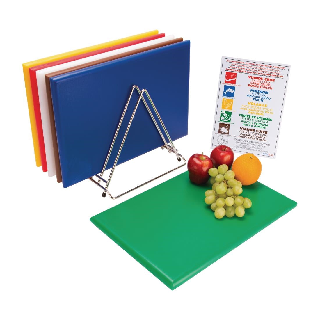 Hygiplas High Density 6-Piece Chopping Board Set with Rack 455x305x24mm