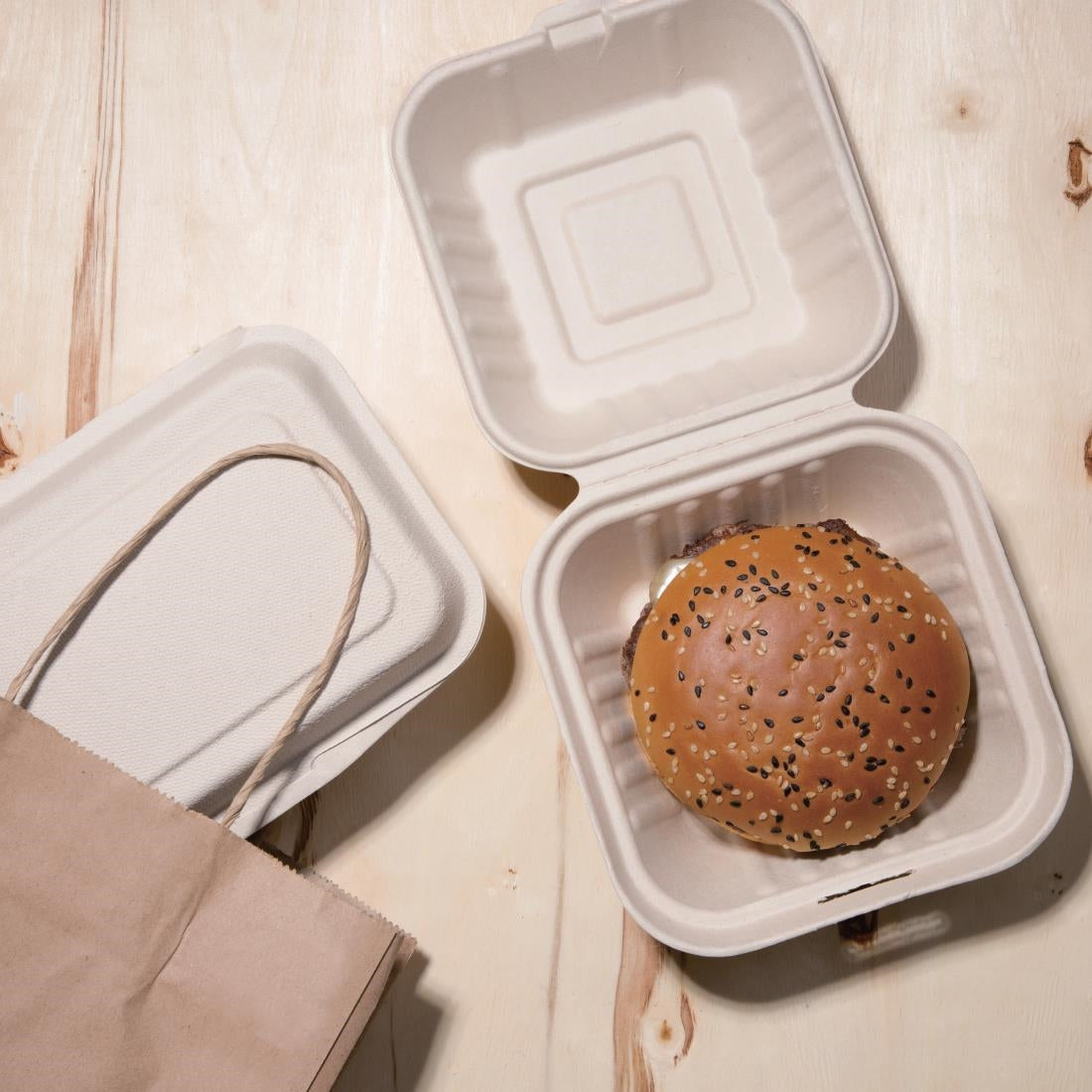 Fiesta Compostable Bagasse Burger Boxes Natural Colour 152mm (500 Pack)