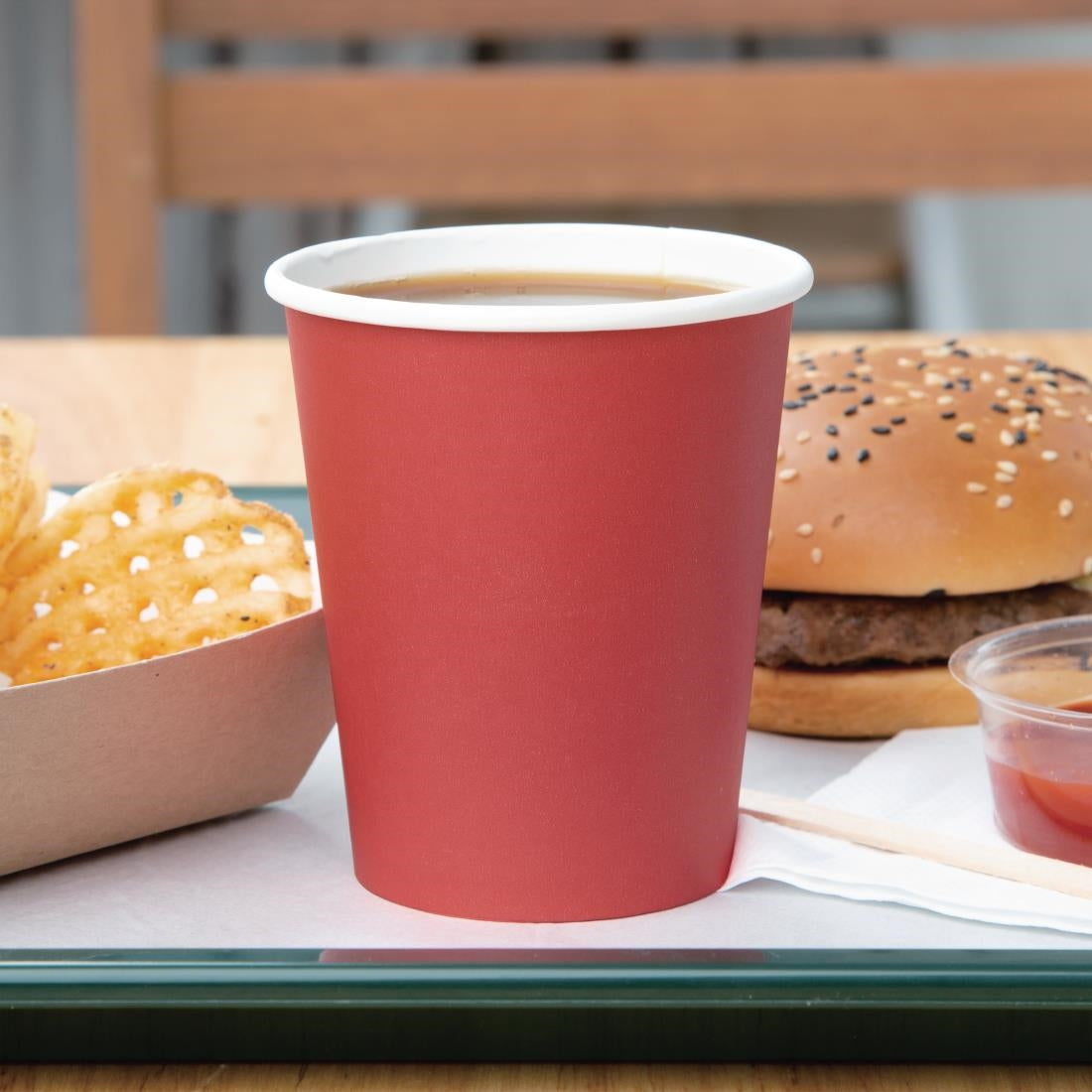 Fiesta Recyclable Single Wall Takeaway Coffee Cups Red 225ml / 8oz (50 Pack)