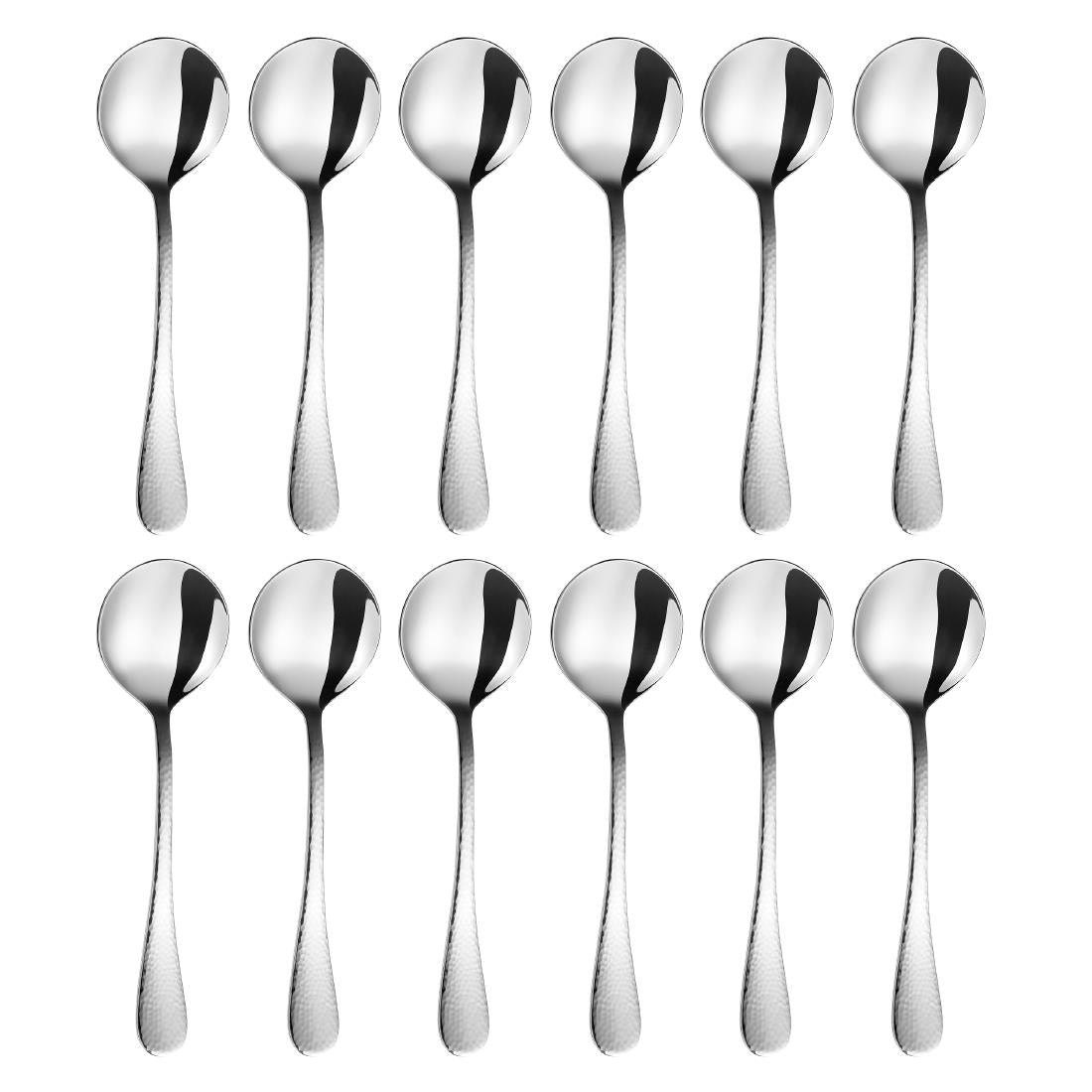 Amefa Sierra Hammered Round Soup Spoons (12 Pack)