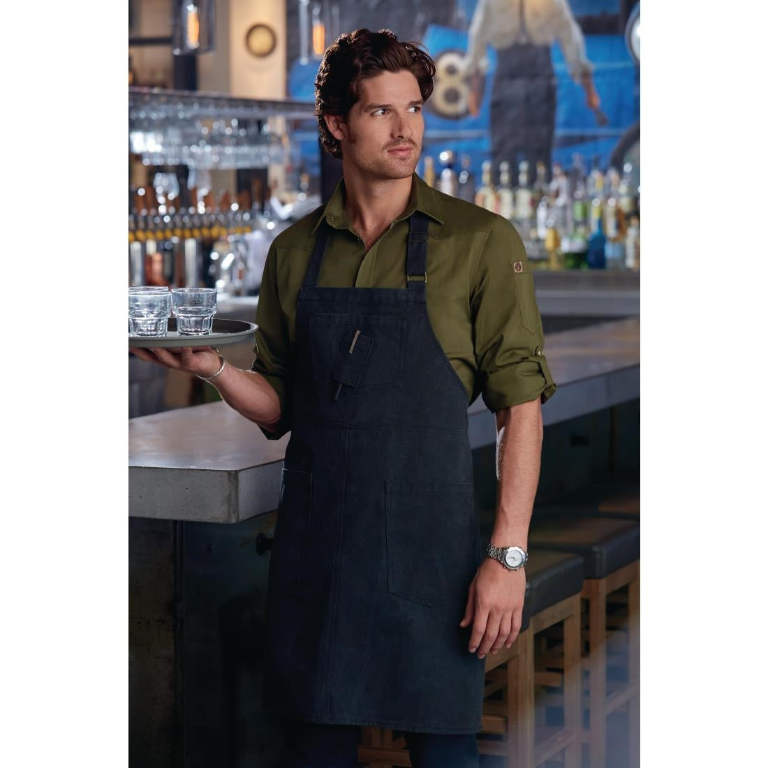 Chef Works Urban Rockford Bib Apron Steel Grey