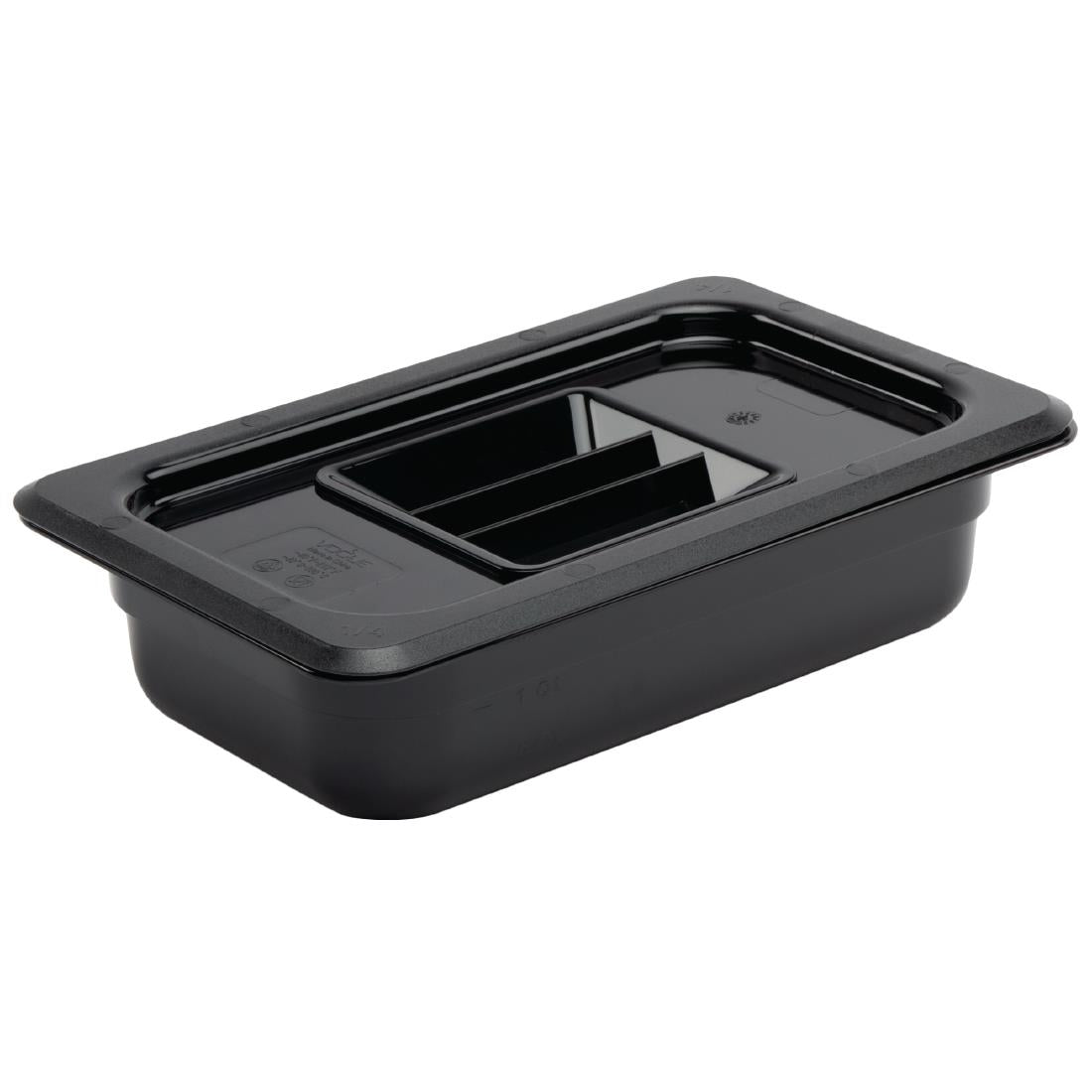 Vogue Polycarbonate 1/4 Gastronorm Container 65mm Black