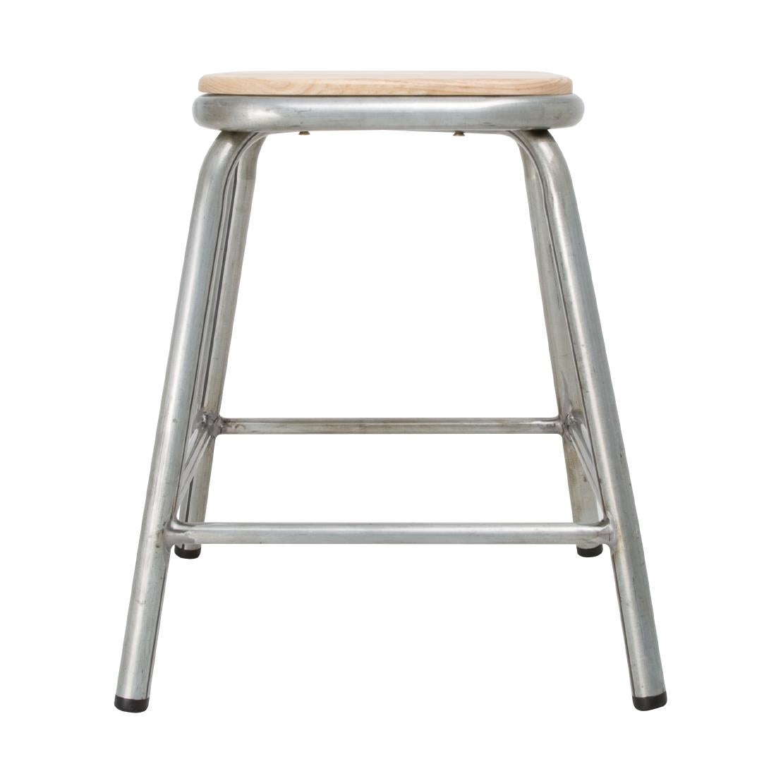 Bolero Galvanised Steel Low Stools with Wooden Seatpad (4 Pack)