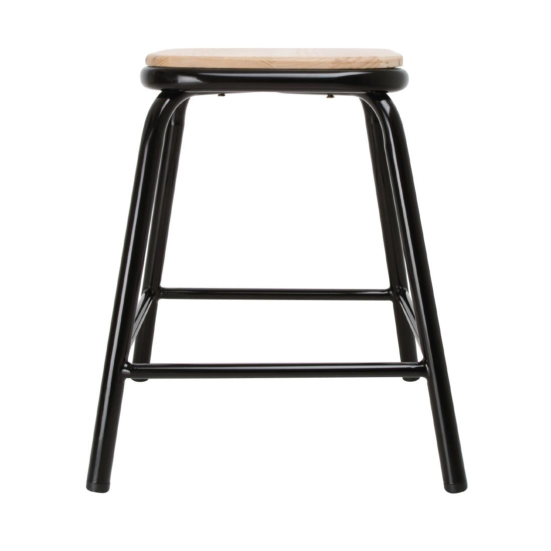 Bolero Cantina Low Stools with Wooden Seat Pad Black (4 Pack)