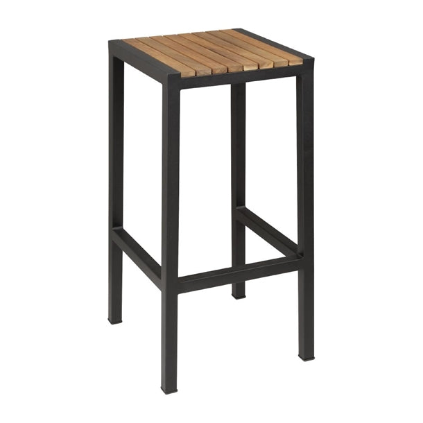 Bolero Black Steel & Acacia Wood Bar Stools (2 Pack)
