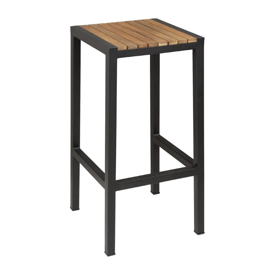 Bolero Black Steel & Acacia Wood Bar Stools (2 Pack)