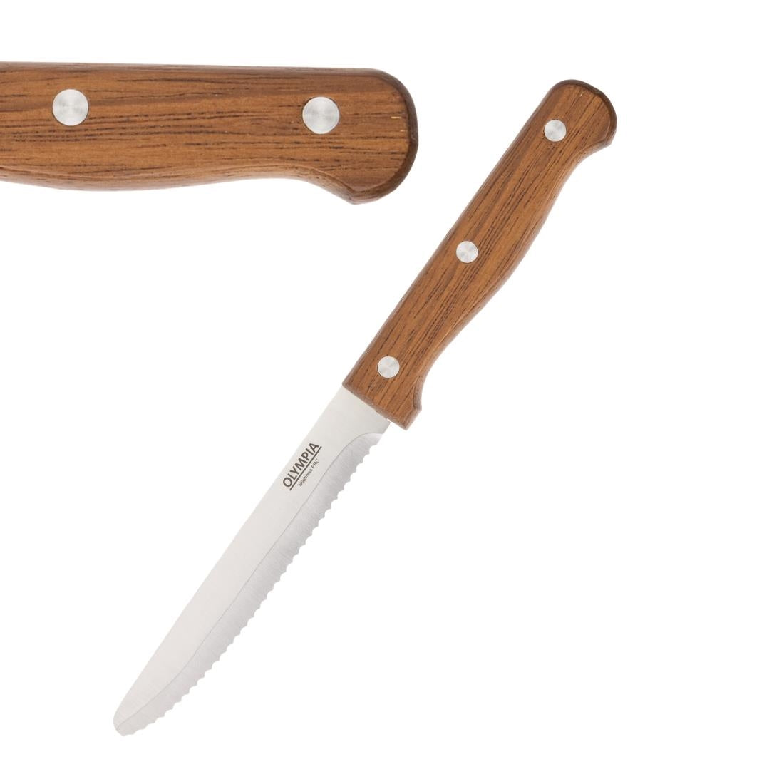 Olympia Rounded Steak Knives with Acacia Wood Handles 110mm (12 Pack)