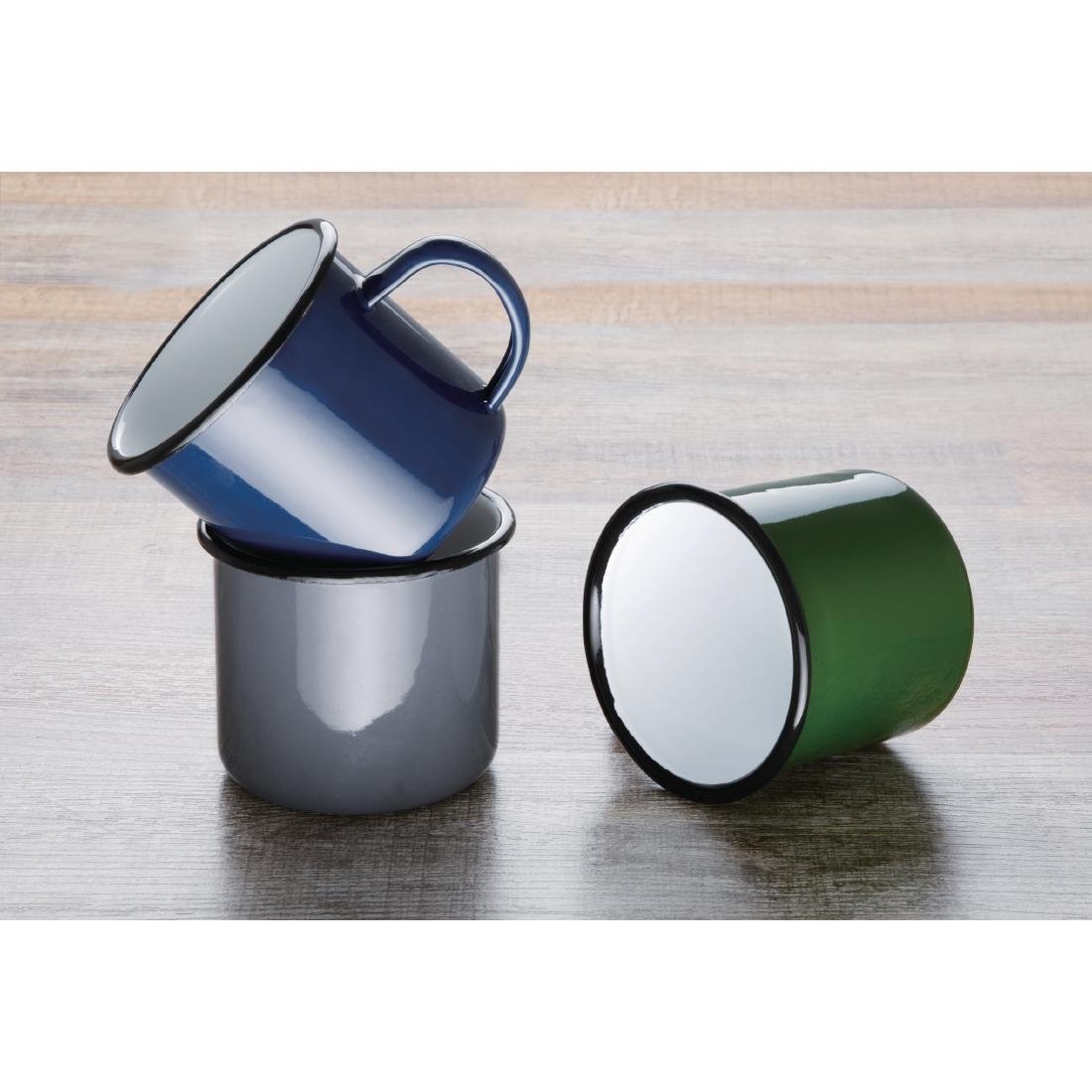Olympia Enamel Mugs Green 350ml (6 Pack)