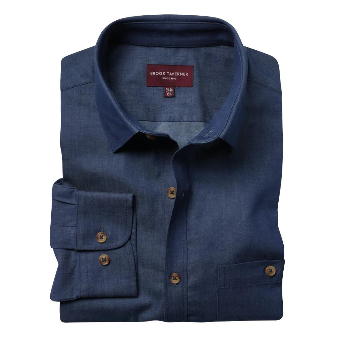 Brook Taverner Mens Jasper Long Sleeve Chambray Shirt Navy 15"