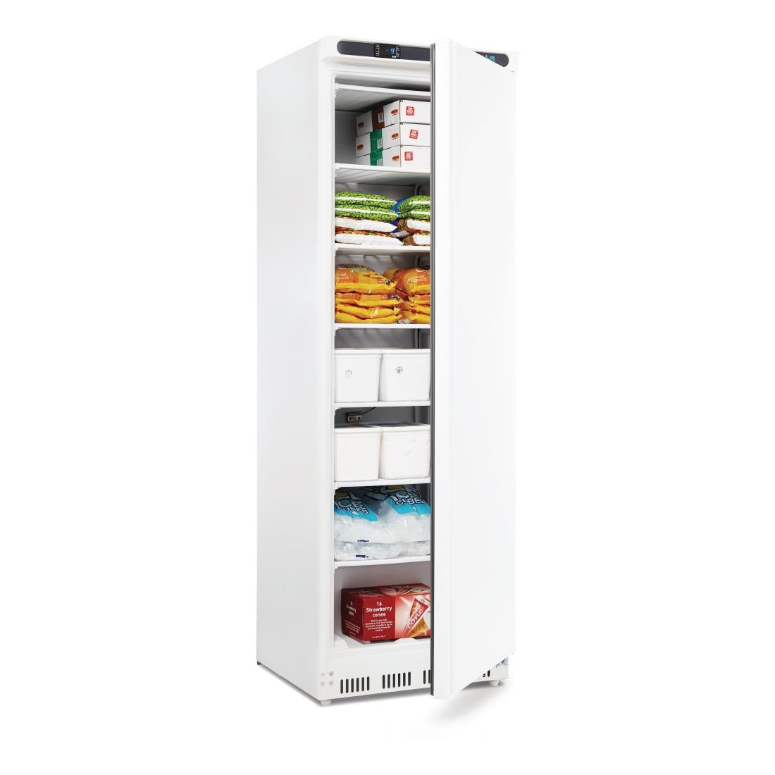 white upright freezer