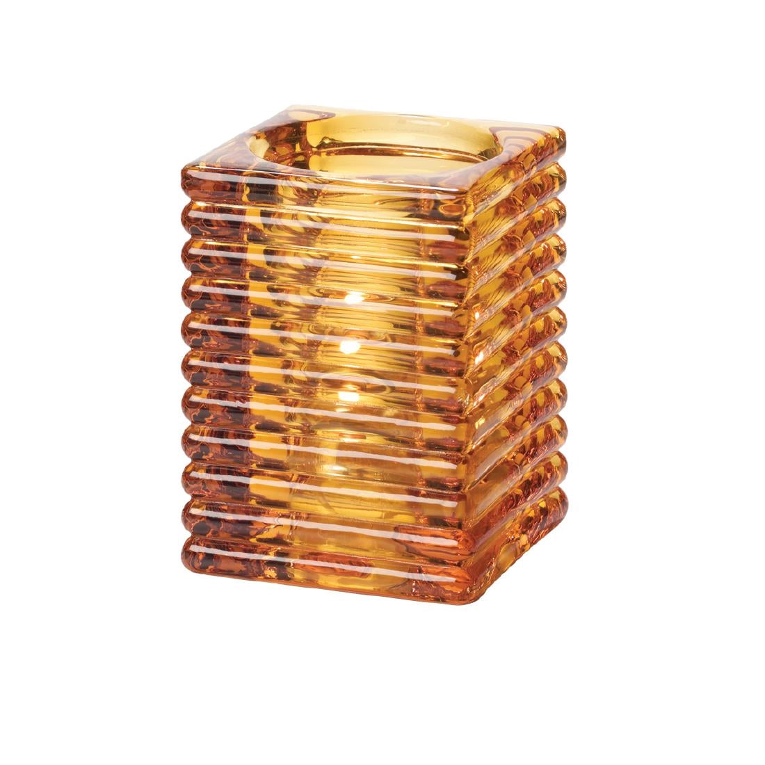 Hollowick Horizontal Rib Block Amber Glasses Lamp 73x 105mm (6 Pack)