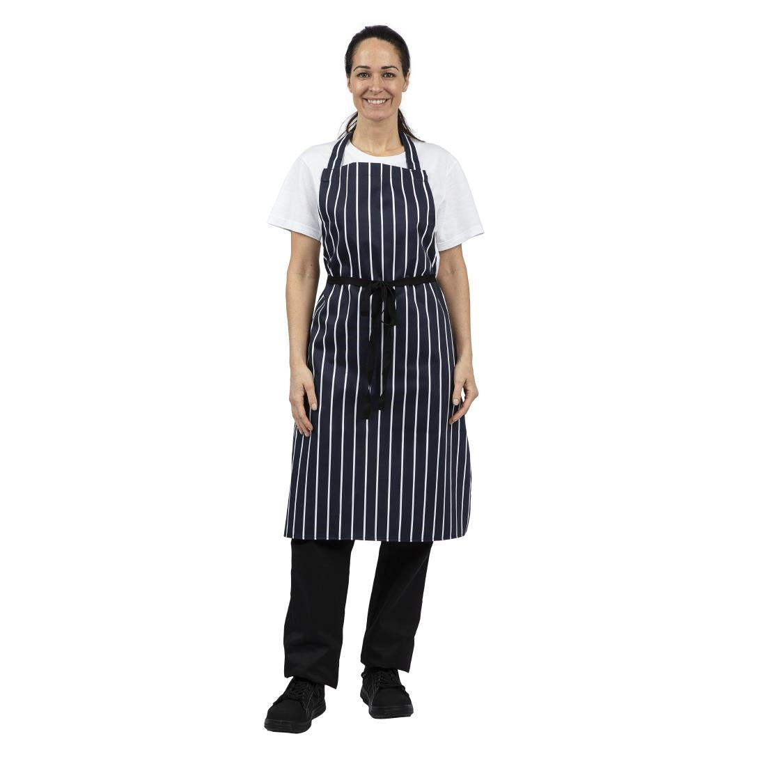 Whites Butchers Stripe Bib Aprons Blue/White (5 Pack)