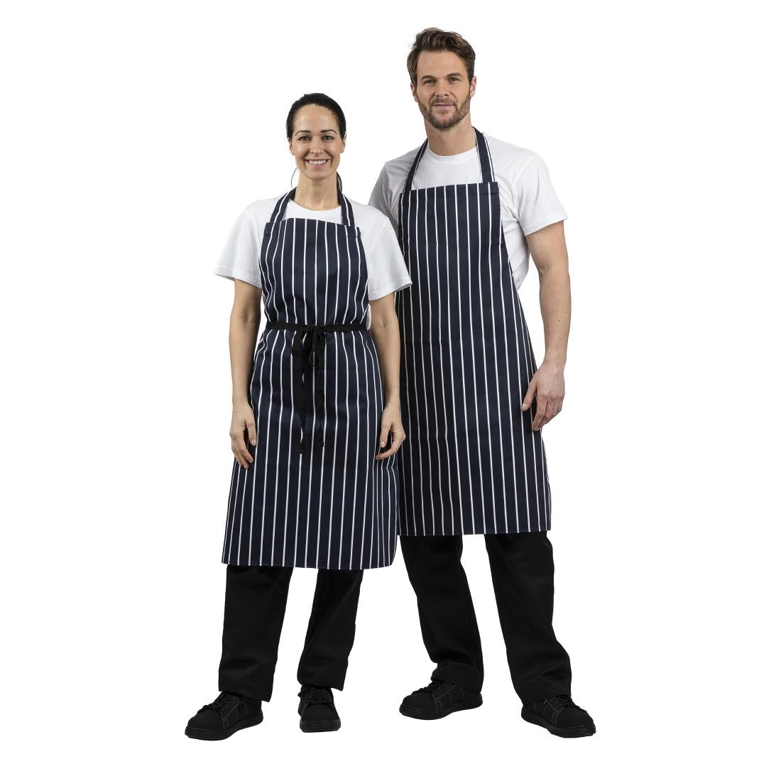Whites Butchers Stripe Bib Aprons Blue/White (5 Pack)
