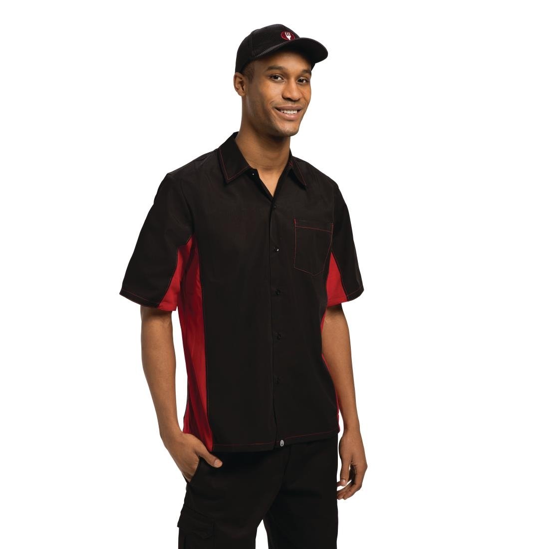 Chef Works Unisex Contrast Shirt Black & Red XL