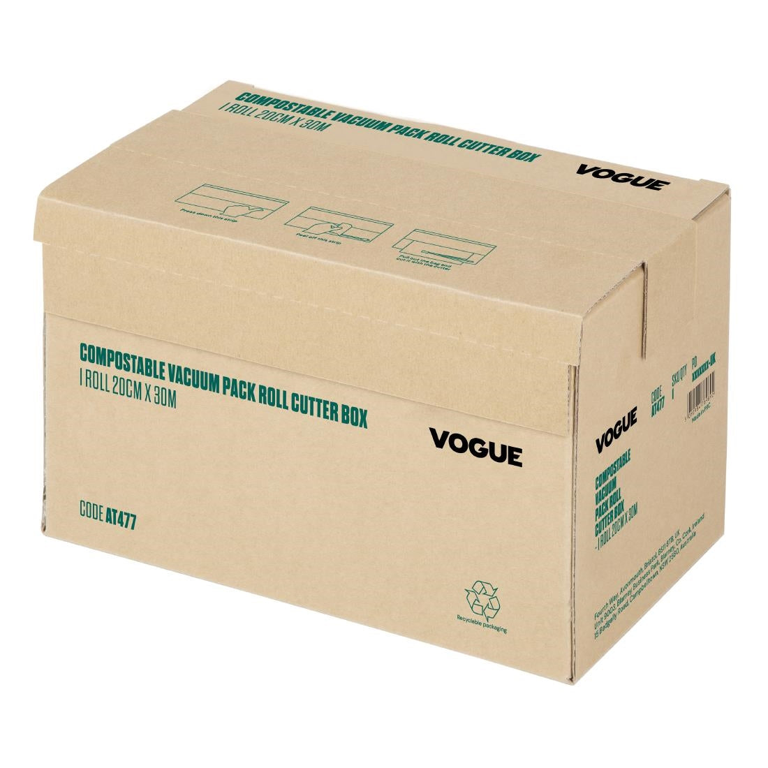 Vogue Compostable Vacuum Pack Roll Cutter Box 20cm x 30m