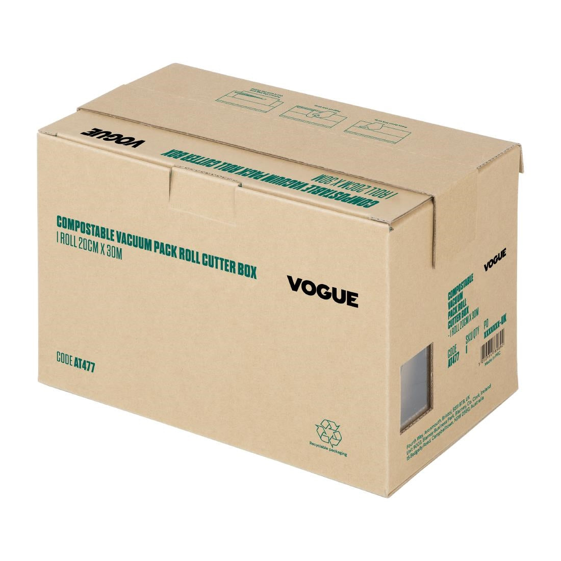 Vogue Compostable Vacuum Pack Roll Cutter Box 20cm x 30m