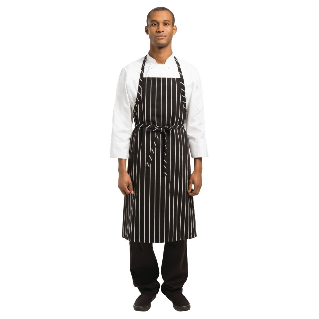 Chef Works Premium Butchers Stripe Bib Apron Black/White