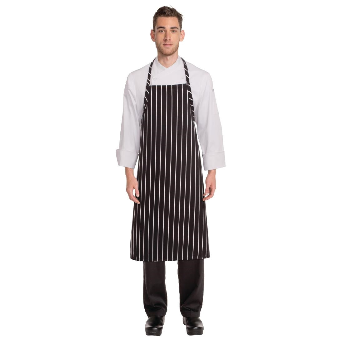 Chef Works Premium Butchers Stripe Bib Apron Black/White