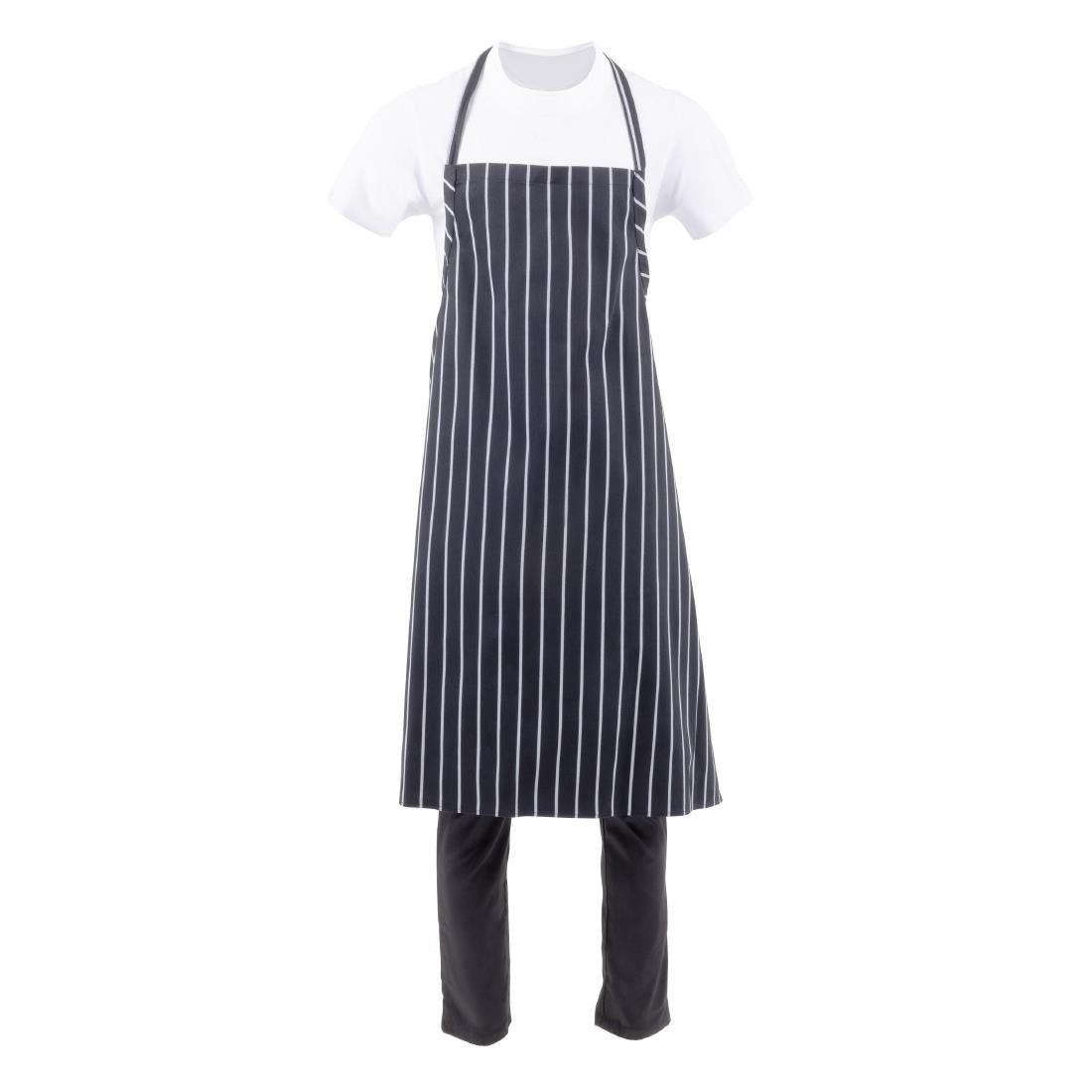 Chef Works Premium Butchers Stripe Bib Apron Black/White