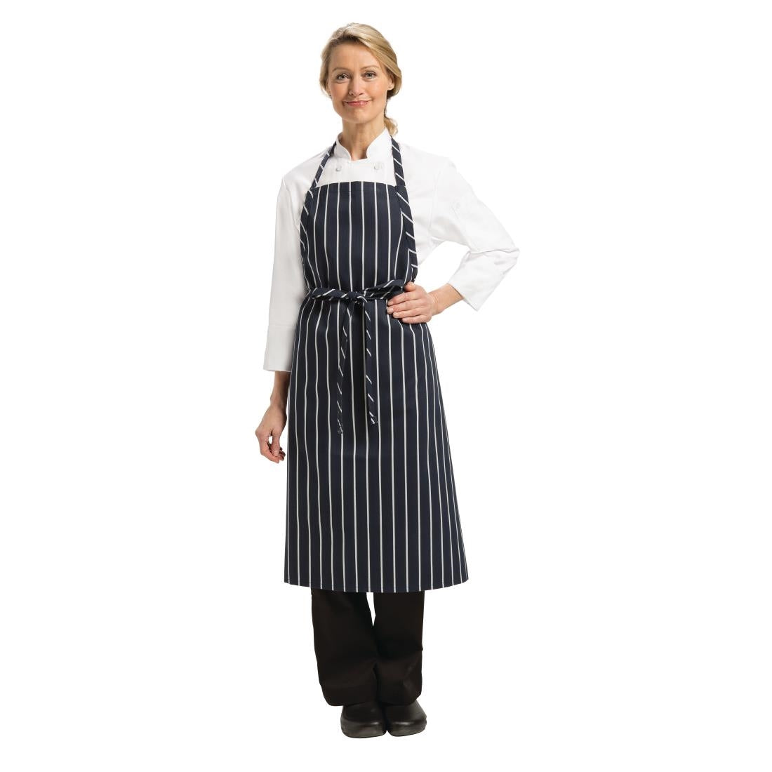 Chef Works Premium Butchers Stripe Bib Apron Blue/White