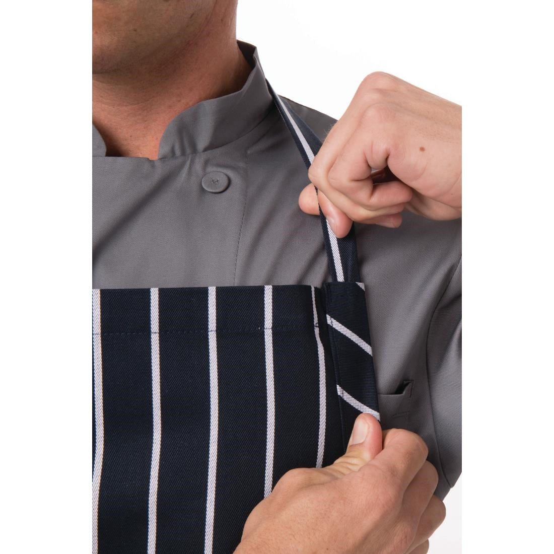 Chef Works Premium Butchers Stripe Bib Apron Blue/White