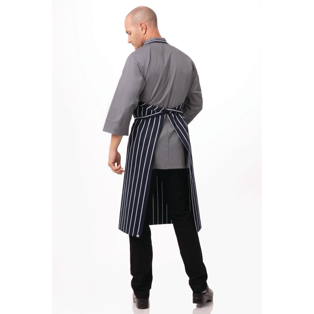 Chef Works Premium Butchers Stripe Bib Apron Blue/White