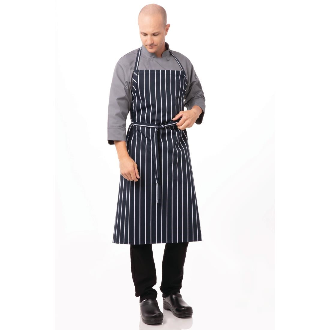 Chef Works Premium Butchers Stripe Bib Apron Blue/White