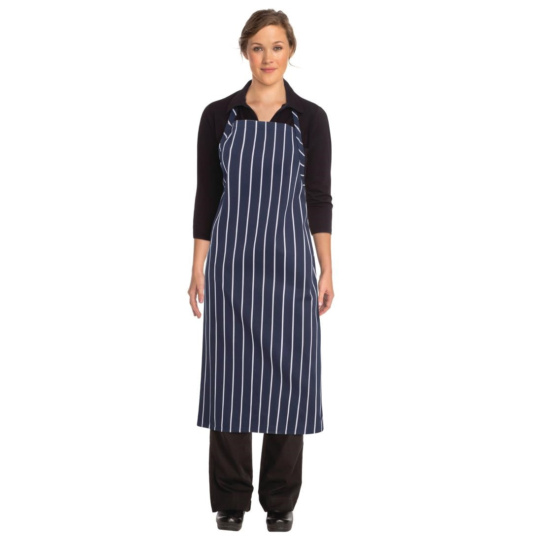 Chef Works Premium Butchers Stripe Bib Apron Blue/White