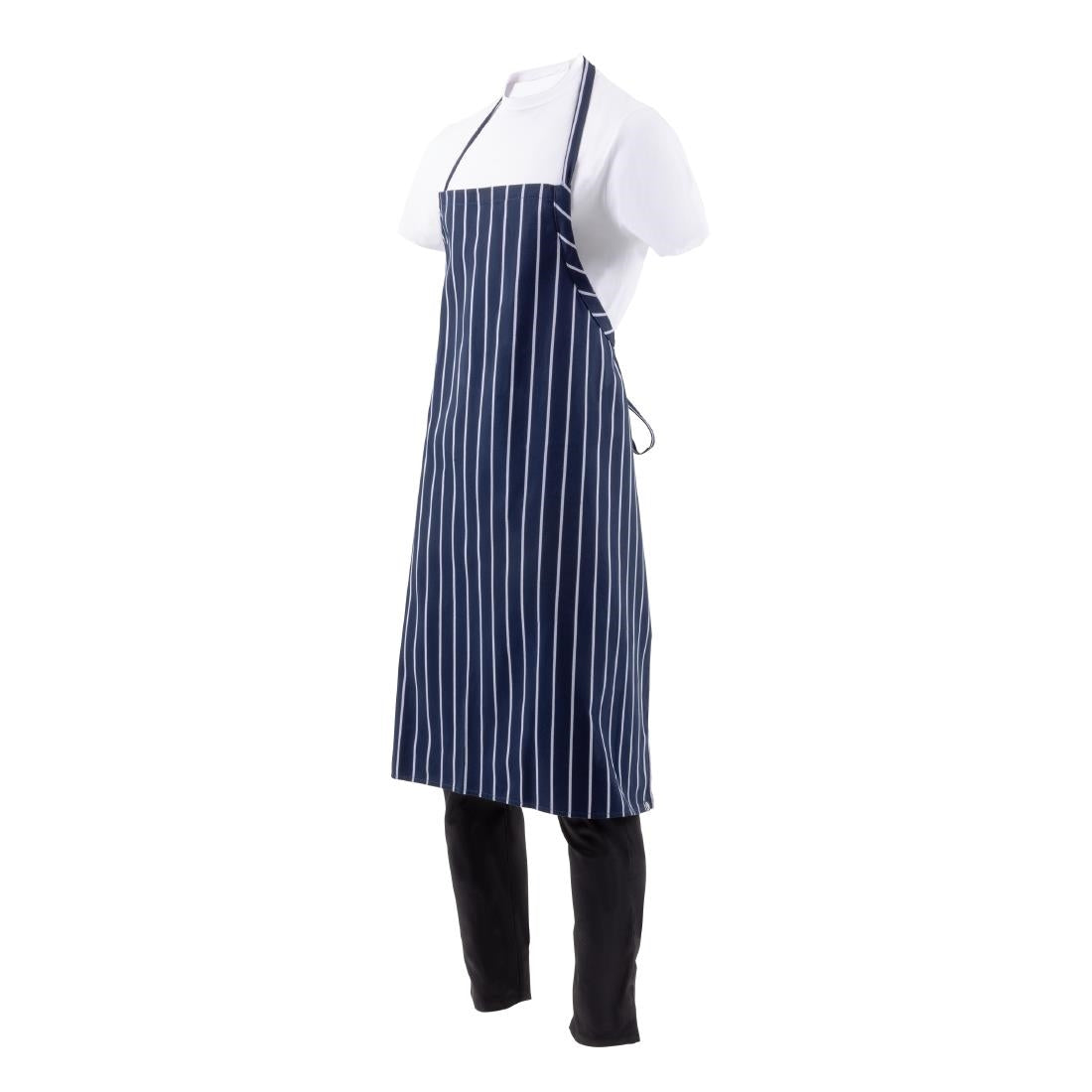 Chef Works Premium Butchers Stripe Bib Apron Blue/White