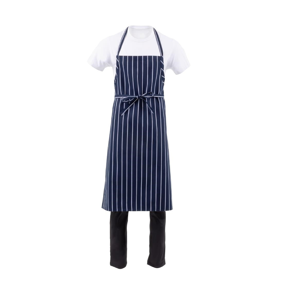 Chef Works Premium Butchers Stripe Bib Apron Blue/White