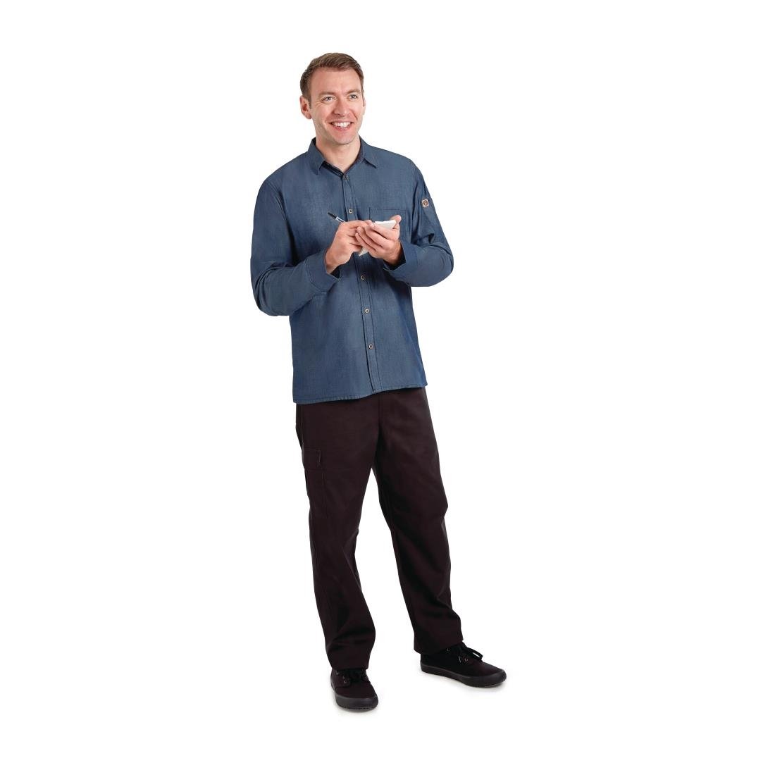 Chef Works Urban Detroit Long Sleeve Denim Shirt Blue XL