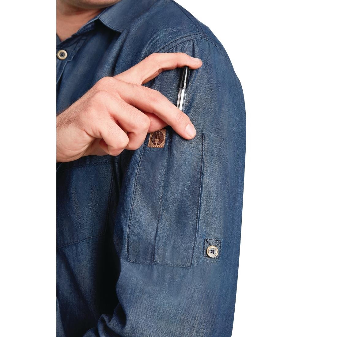 Chef Works Urban Detroit Long Sleeve Denim Shirt Blue L