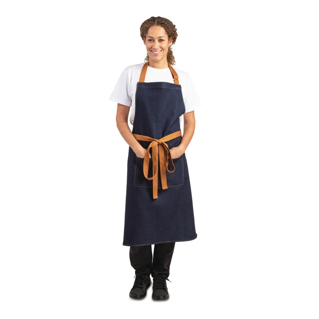Southside Bistro Apron Denim-Blue With Tan Ties