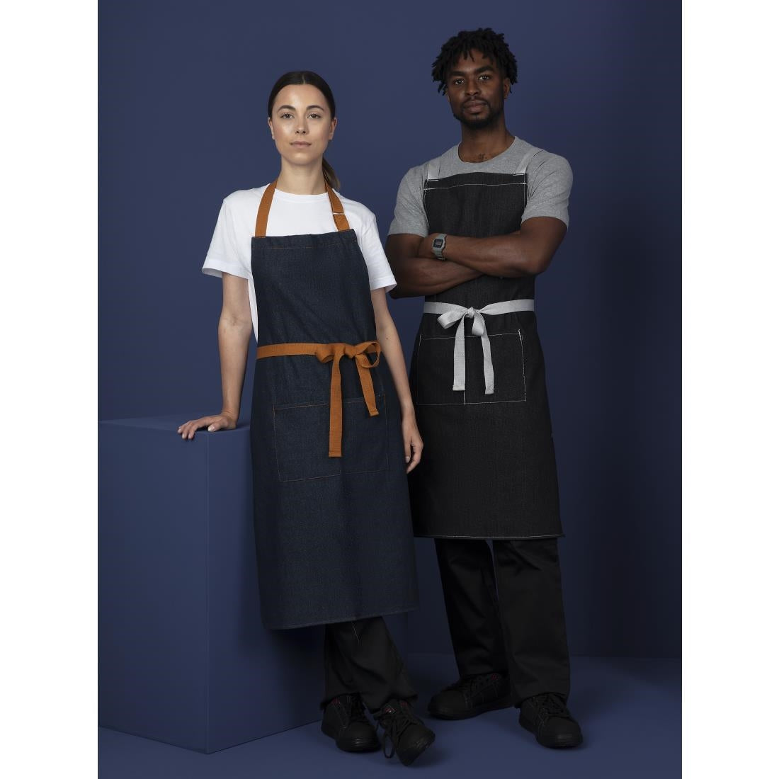 Southside Bistro Apron Denim-Blue With Tan Ties
