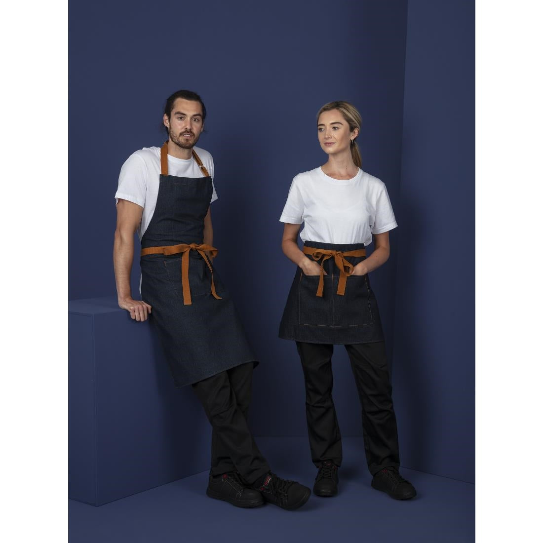 Southside Bistro Apron Denim-Blue With Tan Ties
