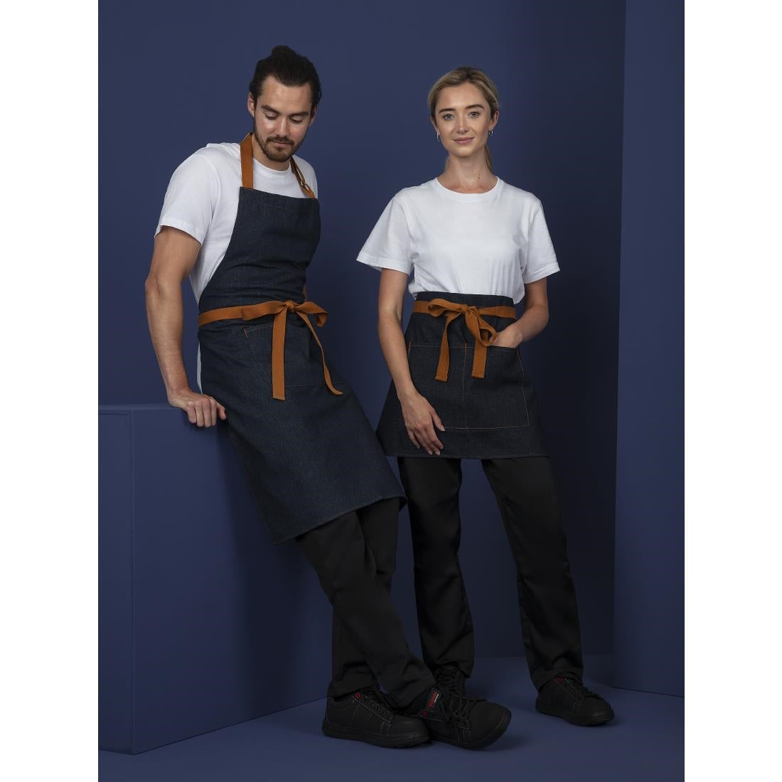 Southside Bistro Apron Denim-Blue With Tan Ties