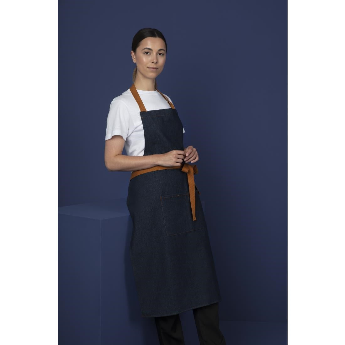 Southside Bistro Apron Denim-Blue With Tan Ties