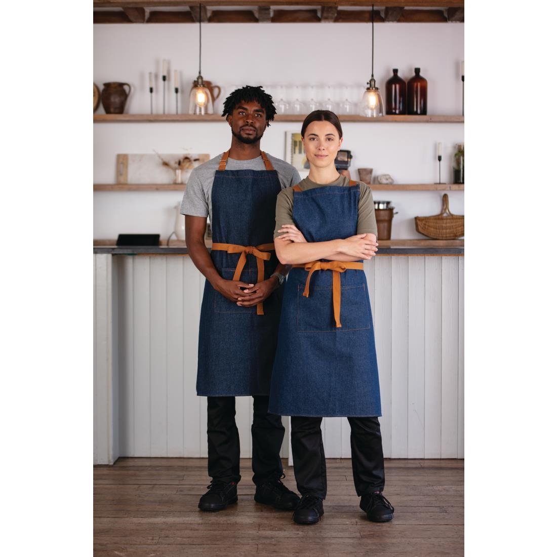 Southside Bistro Apron Denim-Blue With Tan Ties
