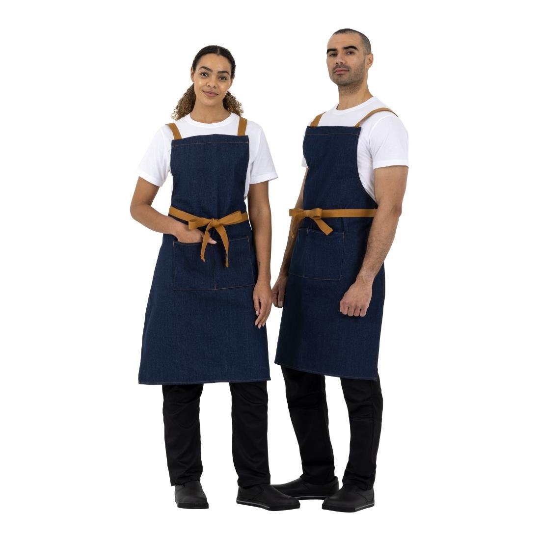 Southside X-Cross Back Apron Denim Blue Tan Ties