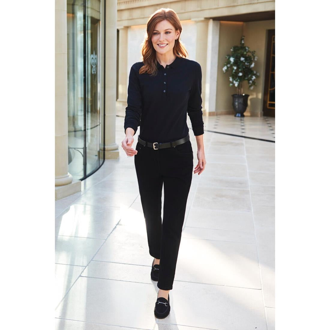 Brook Taverner Anna Womens Long Sleeve Polo Shirt Black Size XL
