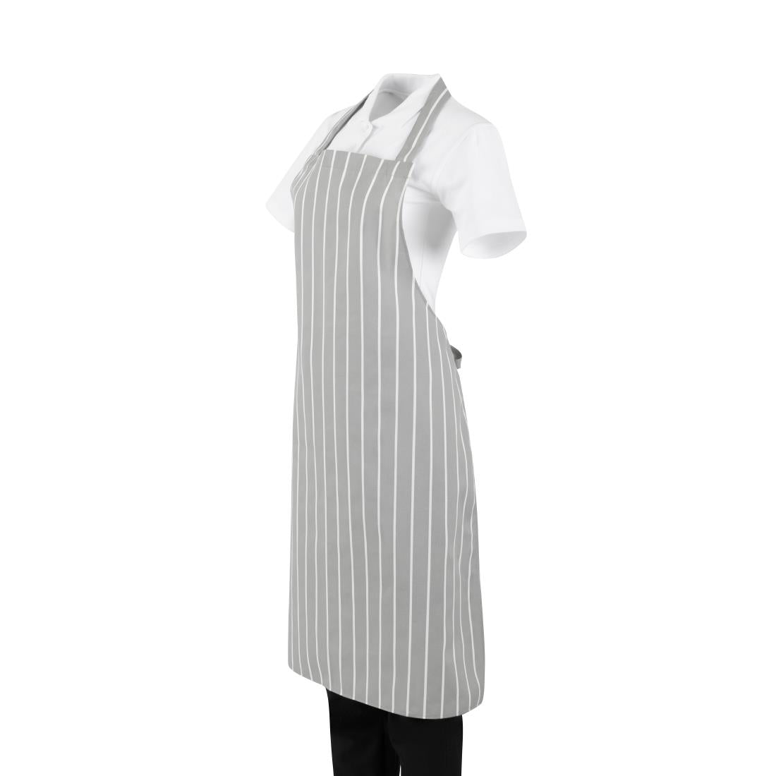 Whites Butchers Stripe Bib Apron Grey/White