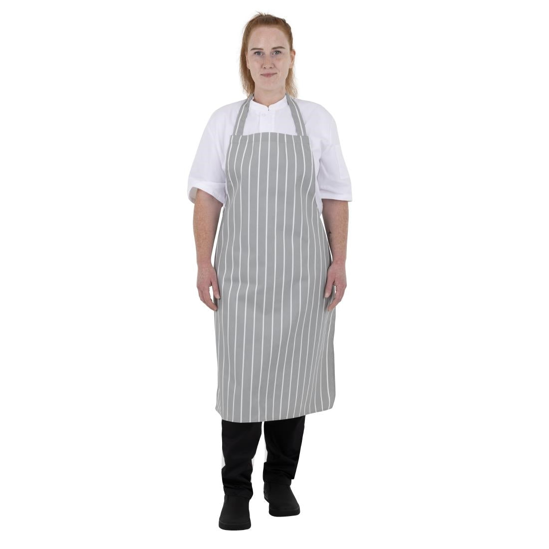 Whites Butchers Stripe Bib Apron Grey/White
