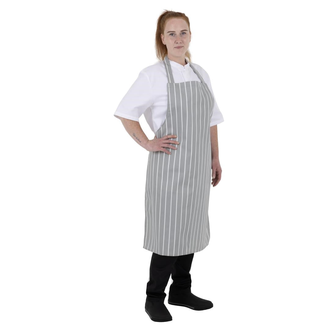 Whites Butchers Stripe Bib Apron Grey/White