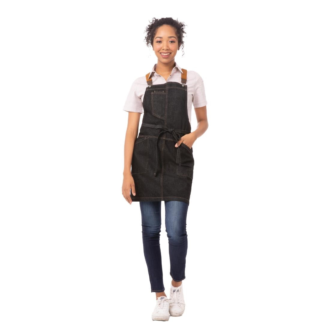 Chef Works Urban Berkeley Denim Short Bib Apron Black
