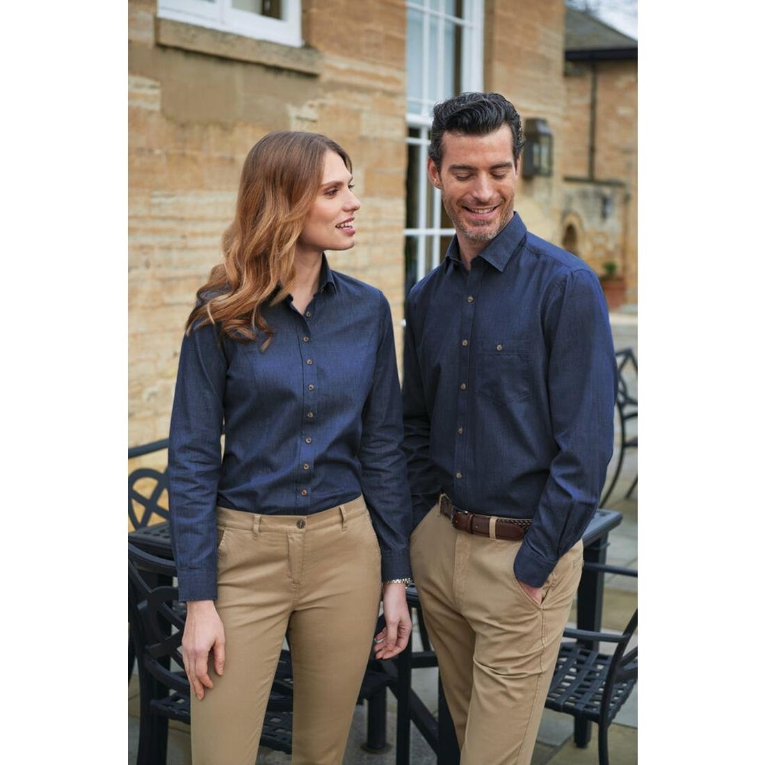 Brook Taverner Mens Jasper Long Sleeve Chambray Shirt Navy 16"