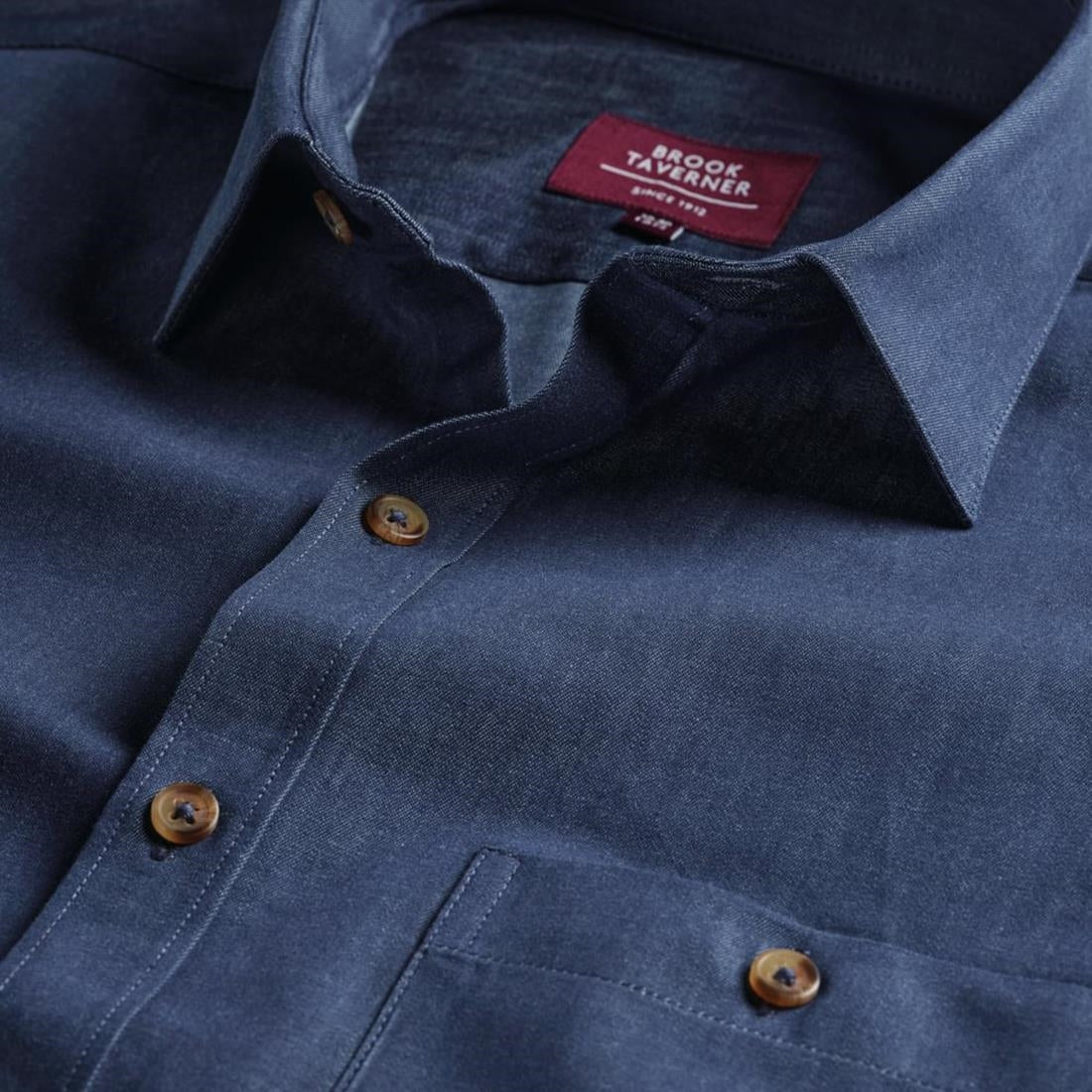 Brook Taverner Mens Jasper Long Sleeve Chambray Shirt Navy 17 1/2"