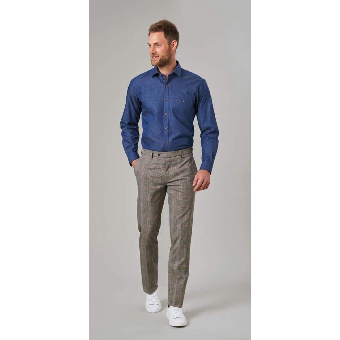 Brook Taverner Mens Jasper Long Sleeve Chambray Shirt Navy 16"