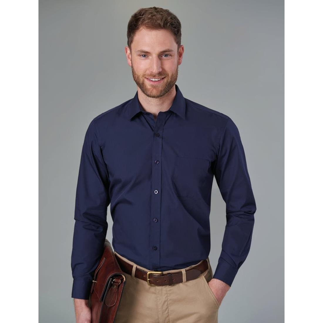 Brook Taverner Mens Long Sleeve Rapino Shirt Navy 17 1/2"