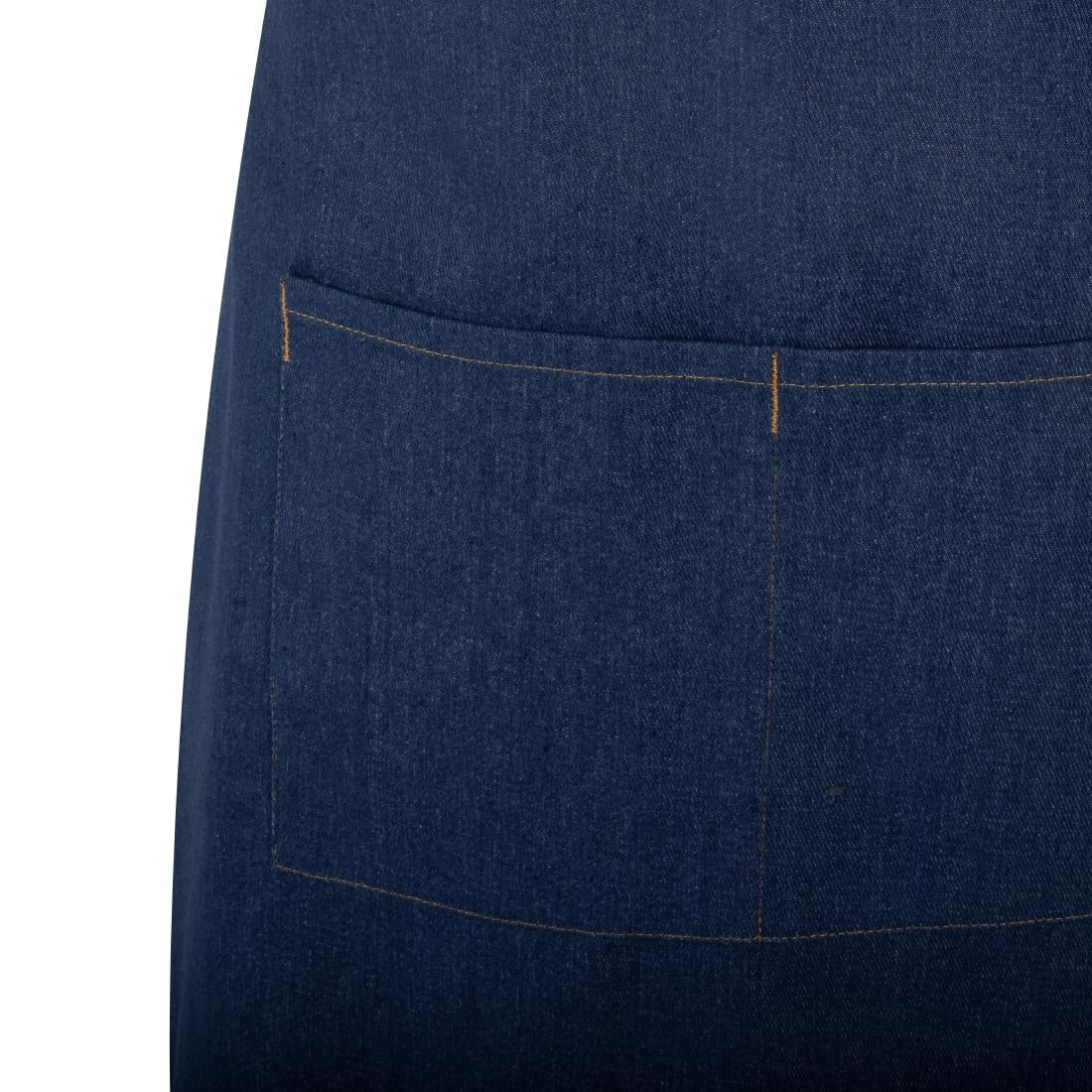 Southside Short Length Bib Apron Denim Blue with Tan Ties