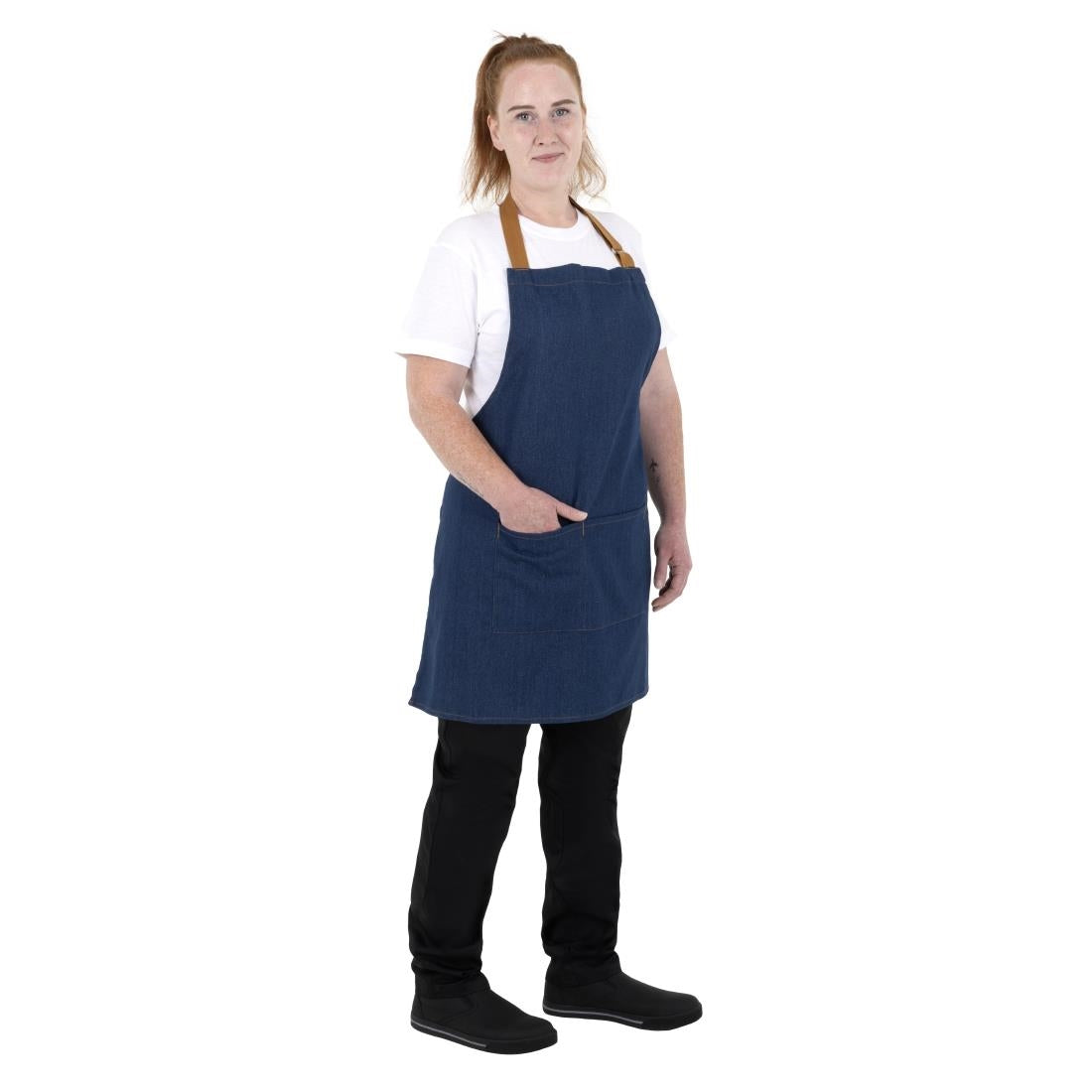 Southside Short Length Bib Apron Denim Blue with Tan Ties